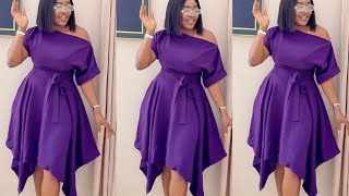 How to sew handkerchief dress with one shoulder - step by step tutorial