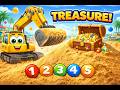 🚜 Big Yellow Excavator Digs Sand! | AWESOME VEHICLES #2 | Learn Colors & Numbers