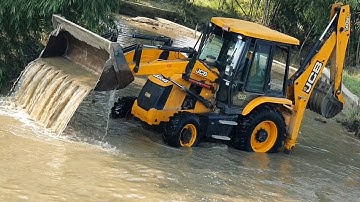 JCB Earth Movers Working in Small River Water - JCB 3DX Blocking Water Flow - JCB Video