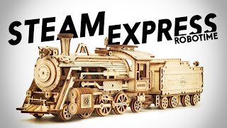 Prime Steam Express Robotime. Модель Поезда из Дерева. Train Model DIY 3D Wooden Puzzle Model Kit.