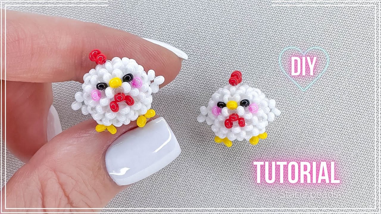 Круглая курица из бисера. Мини амигуруми в технике крестик