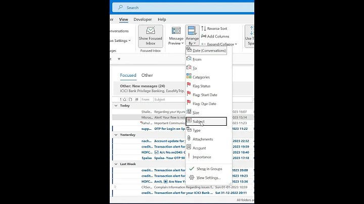 How to group emails by subject in Outlook? #shorts