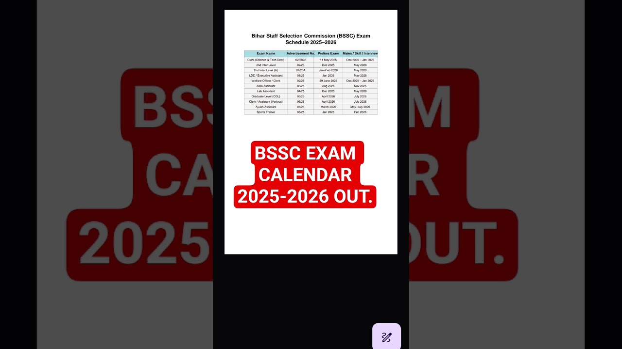BSSC EXAM CALENDAR 2025-2026 OUT | 