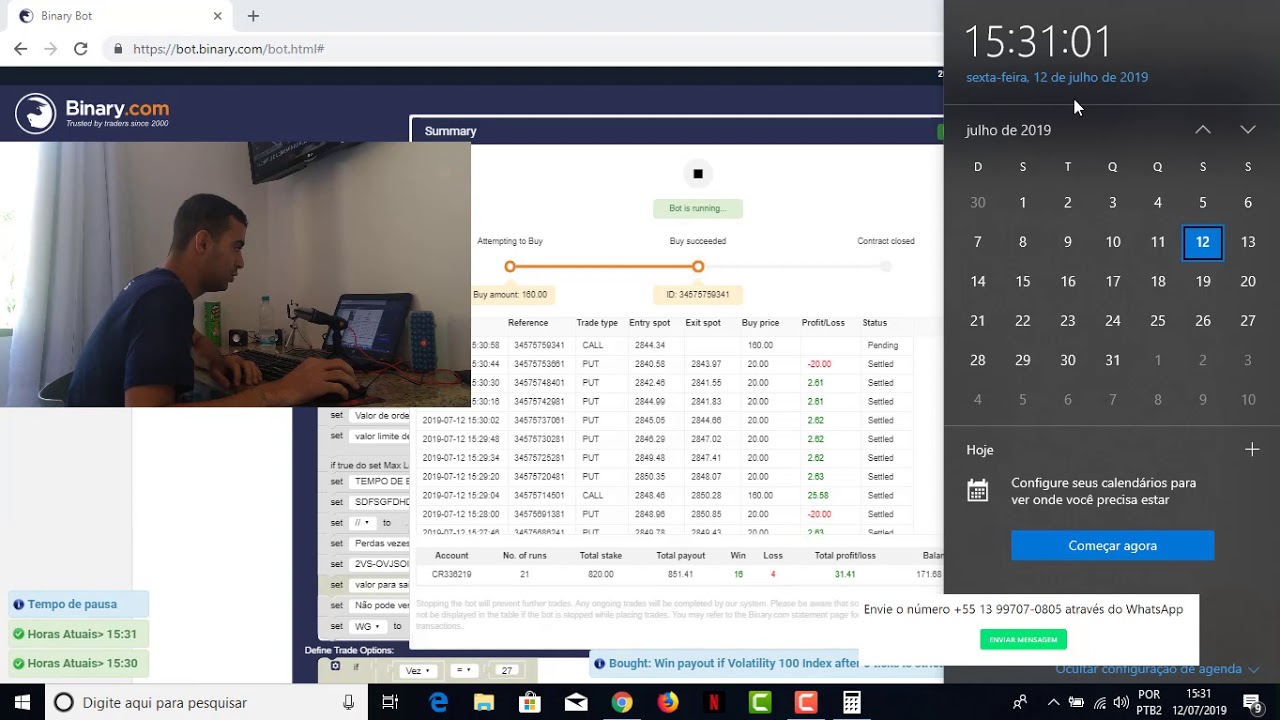 Meta 385 reais = 100 dólares em 15 minutos / Bot Binary.com |