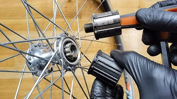 Replacing 7 speed freehub body with 8, 9, 10, 11s freehub. 3x7 to 2x9 or 1x11 drivetrain upgrade.