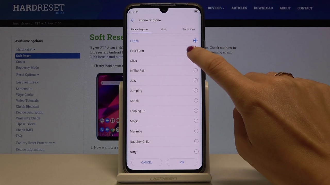 How to Change Ringtone on ZTE Axon 11 | Enter ZTE Ringtones' List