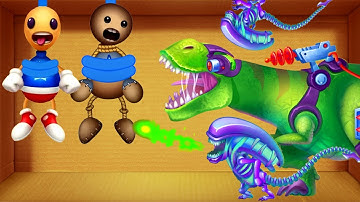 Dinosaurs T-rex vs Aliens vs 2 Buddyman | Kick the Buddy vs Kick the Buddy Forever