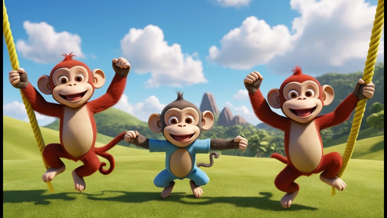 Drie Kleine Knuffelaapjes Schommelen in de Boom | Interactief Tellen & Bewegen