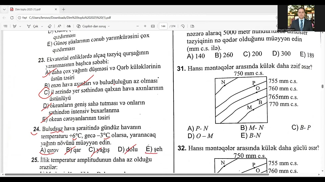 Havanın elementləri, atmosfer hadisələri.60-120 -ci suallar.DİM test toplusu 2025.