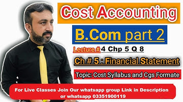 B.Com Part 2 Cost Accounting || lecture 4 Chp 5 Q 8 || Cost Accounting B.Com Part 2 By sohail Afzal