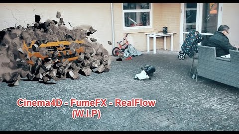 Cinema 4D - FumeFX  - RealFlow. Testing a wall break setup (W.I.P)