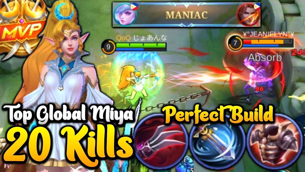 20 KILLS + MANIAC!! MIYA MVP SIDELANE PERFECT BUILD! | Top 1 Global Miya