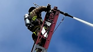 House fire Carlsbad, CA Ladder Truck Action