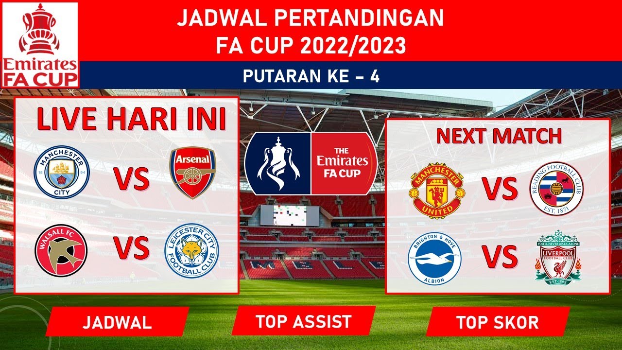 Jadwal FA Cup Nanti Malam Manchester City vs Arsenal MU vs Reading