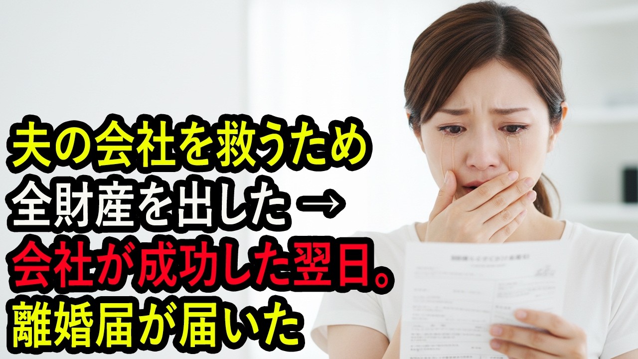 夫の会社を救うため全財産を出した → 会社が成功した翌日。離婚届が届いた