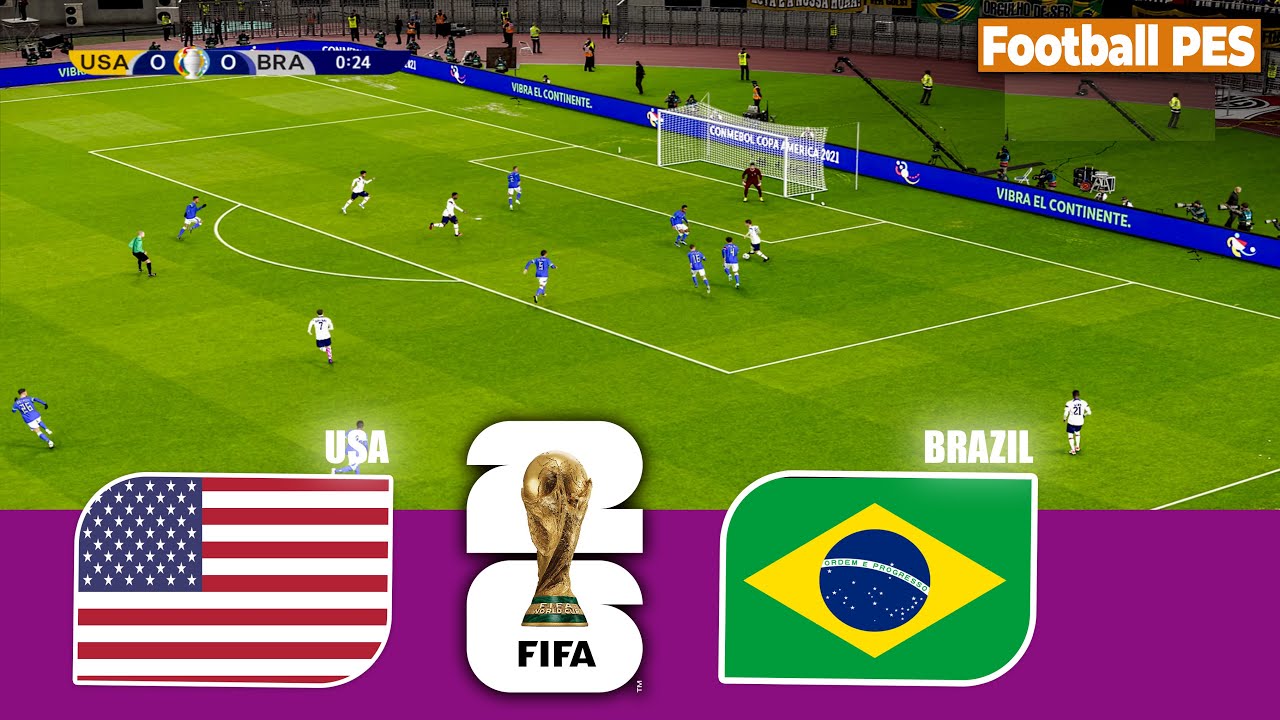 USA vs BRAZIL Copa America 2024 Full Match All Goals PES Gameplay