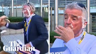 'It's delicious': Ryanair boss hit with cream cake in climate protest