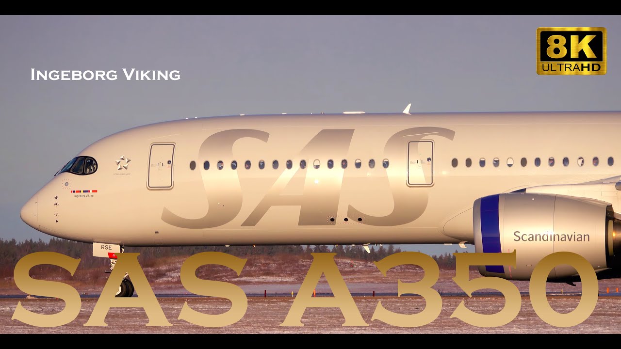 SAS A350 Ingeborg Viking takeoff on winterday! (8K) - YouTube