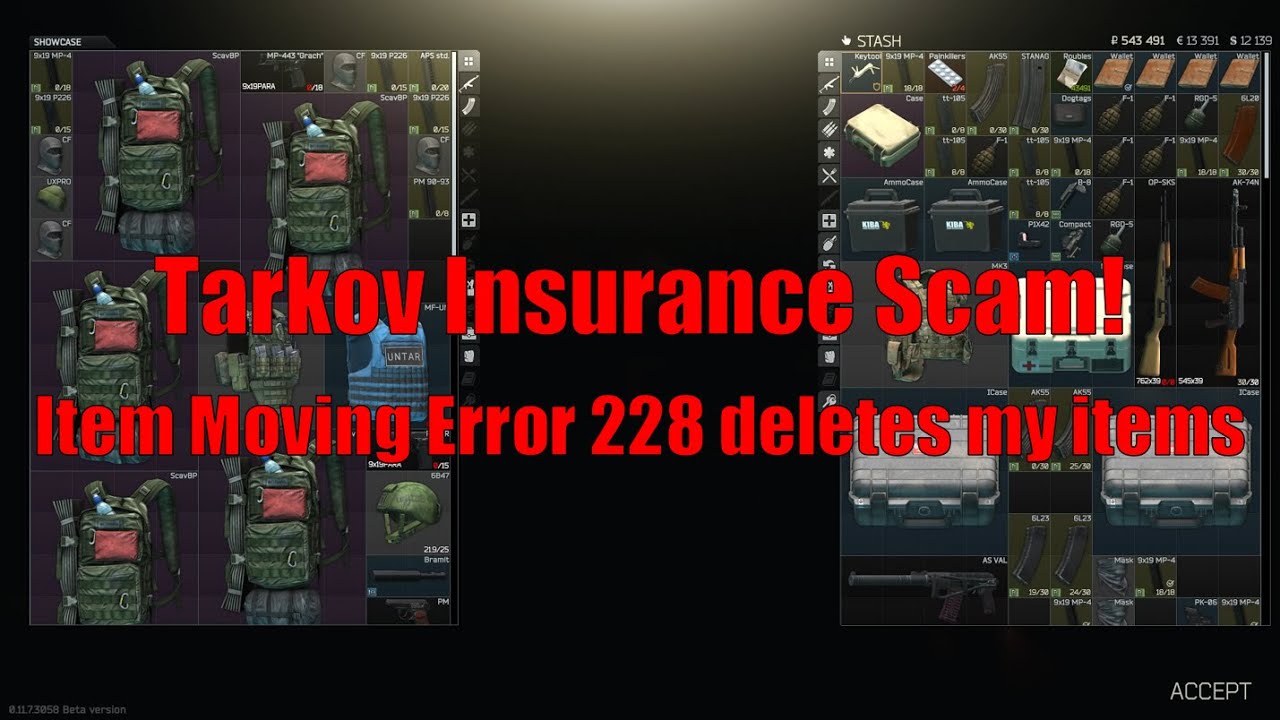 Possibly Outdated Itemmoving Error 228 Escape From Tarkov Bug 0 11 7 3058 Youtube