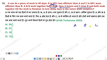 A can do a piece of work in 40 days. B is 20% less efficient than A and C is 60% more efficient than