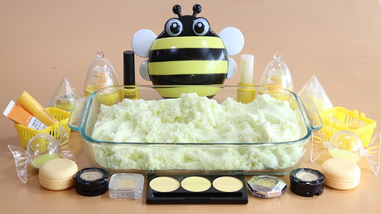 'YELLOW' Mixing'YELLOW'Eyeshadow,Makeup and glitter Into CloudSlime. ★ASMR★