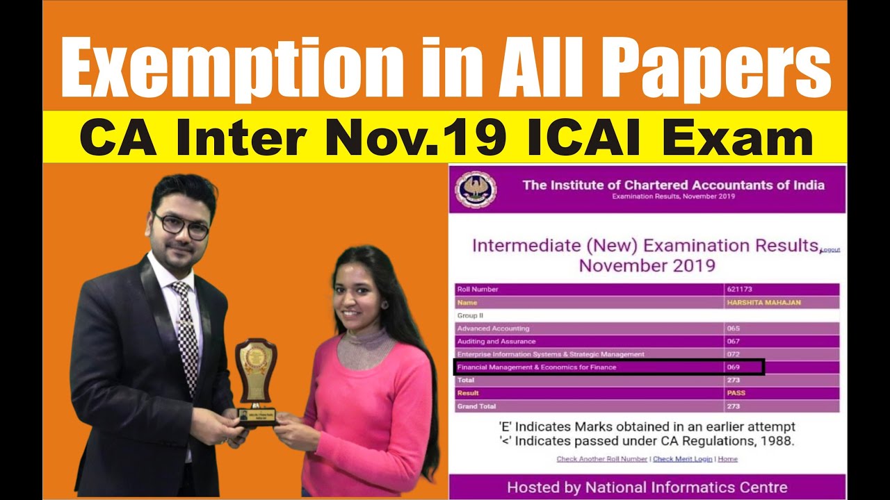 Exemption in All Papers in CA Inter Nov.19 ICAI Exam By Harshita