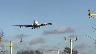 Emirates A380 Lading In Sting Jet Storm Eunice At Heathrow Airport