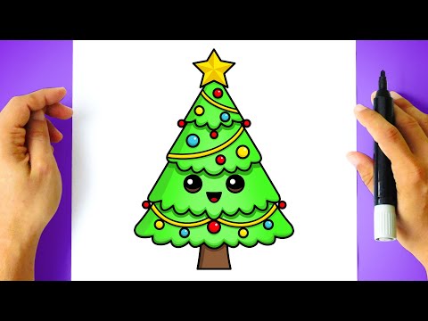 Como DESENHAR a ÁRVORE DE NATAL passo a passo - Cómo DIBUJAR un ÁRBOL DE NAVIDAD paso a paso - fácil