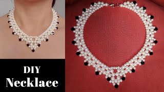 How to make a pearl necklace with crystal bicones || DIY pearl beaded necklace tutorial
