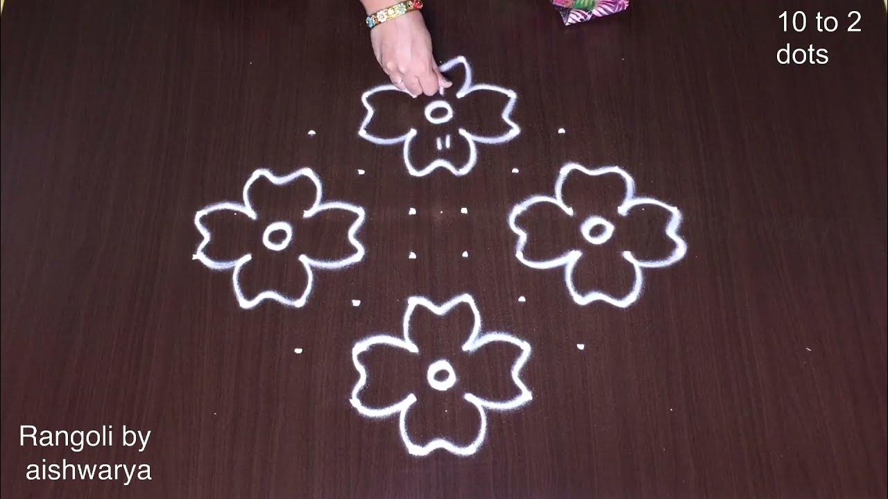 Simple 10-2 Dots Rangoli Design Big | Flower Kolam Chukkala ...