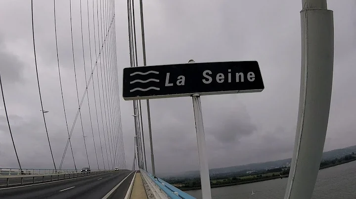 Walking across huge bridge - PONT DU NORMANDIE -  ...