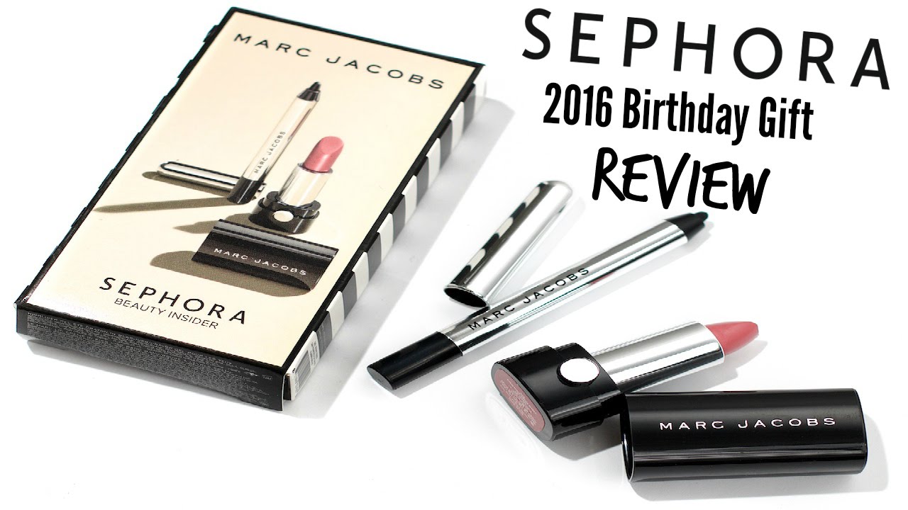Sephora Birthday Gift 2016 Review + Swatches JACOBS LIPSTICK and EYELINER SWATCHES - YouTube