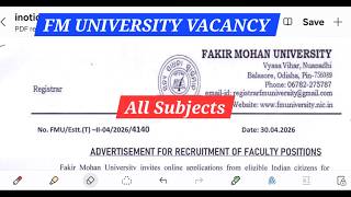 FM University All  Subjects Assistant Professor Vacancy-2026 ⁨@bsskkeonjhar⁩