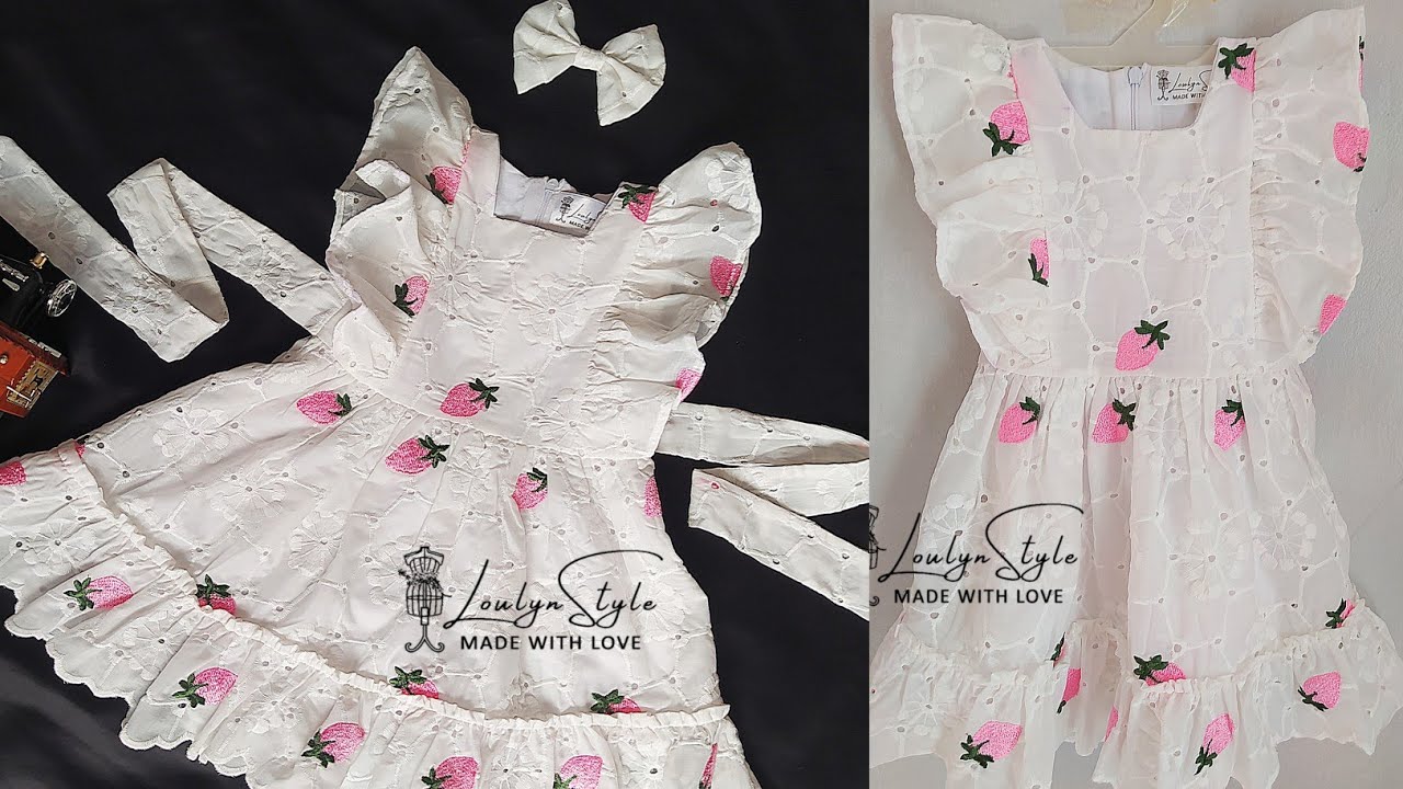 خياطة فستان بنوتة مبطن بعمر سنة ونصف الى سنتين