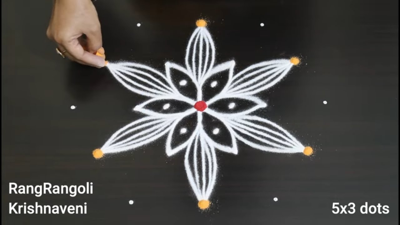 Traditional Rangoli🌺5x3 dots Daily Muggulu🌺Latest Kolam🌺RangRangoli Krishnaveni