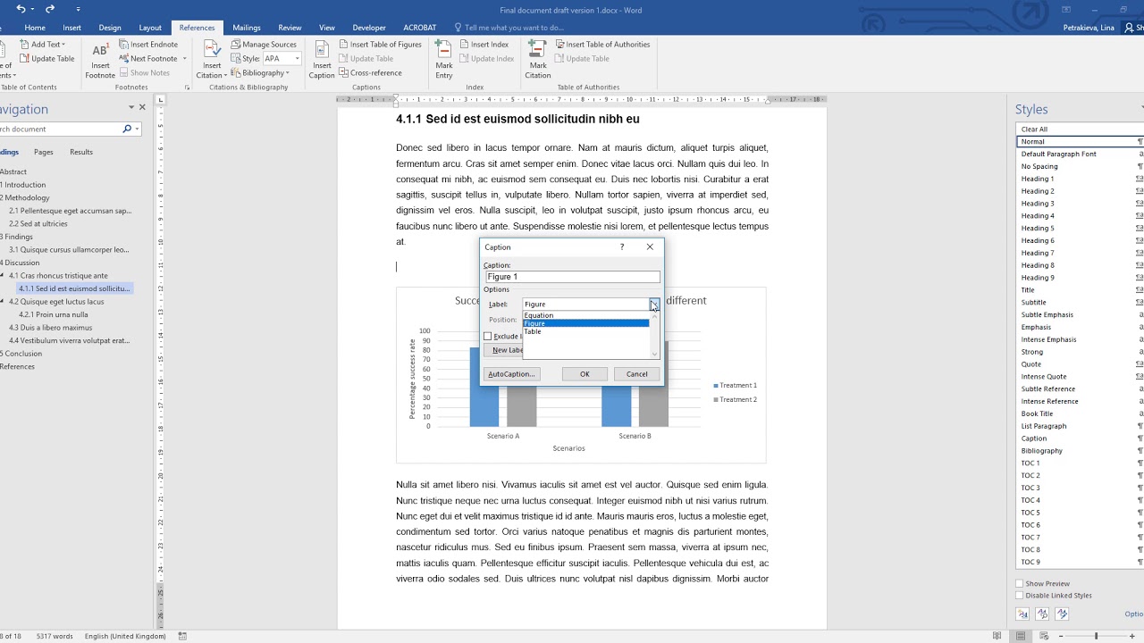 Formatting Caption style, inserting captions above figures/tables in a