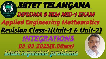 Integrations|| 3 Sem maths|| Applied eng.Mathematics || revision class-1@SRINIVAS MATHS