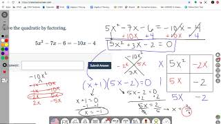 DELTA MATH: Algebra 1 Solving by Trinomial Factor (A greater than 1)