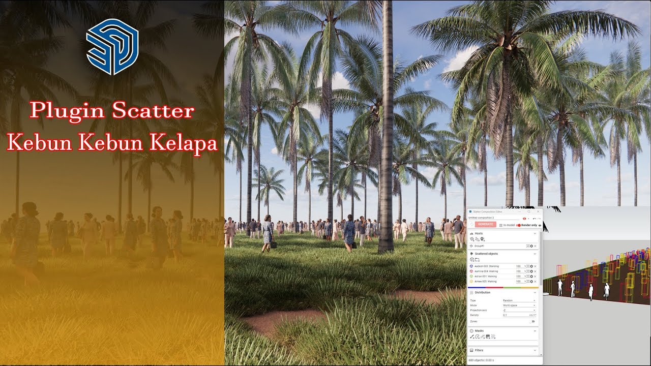 Enscape, Skatter, Sketchup | Turorial membuat kebun kelapa