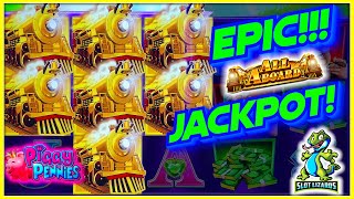 HITTING A JACKPOT MEETING FRIENDS! EPIC! ALL Aboard Piggy Pennies Slot SO MANY BONUSES!