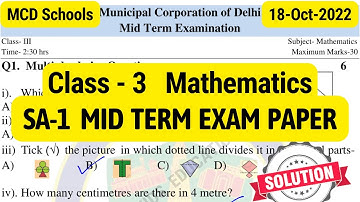 Class 3 Math sa1 paper || Mid Term Exam || SA-1 Exam Paper || with Solution