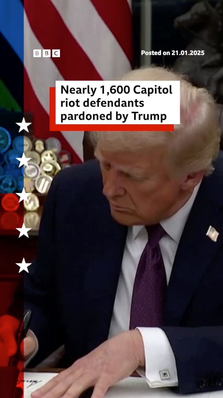 Donald Trump pardons nearly 1,600 January 6 US Capitol rioters. #DonaldTrump #BBCNews