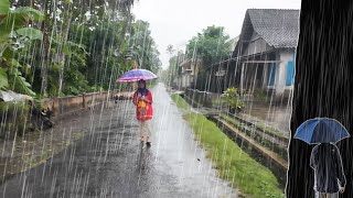 Walk in Real Thunder and Heavy Rain in Village | ASMR Rain Sounds for Sleeping