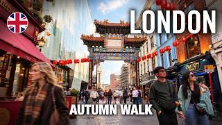 London Autumn Walking Tour 4K – Chinatown to Covent Garden | Sunny Day