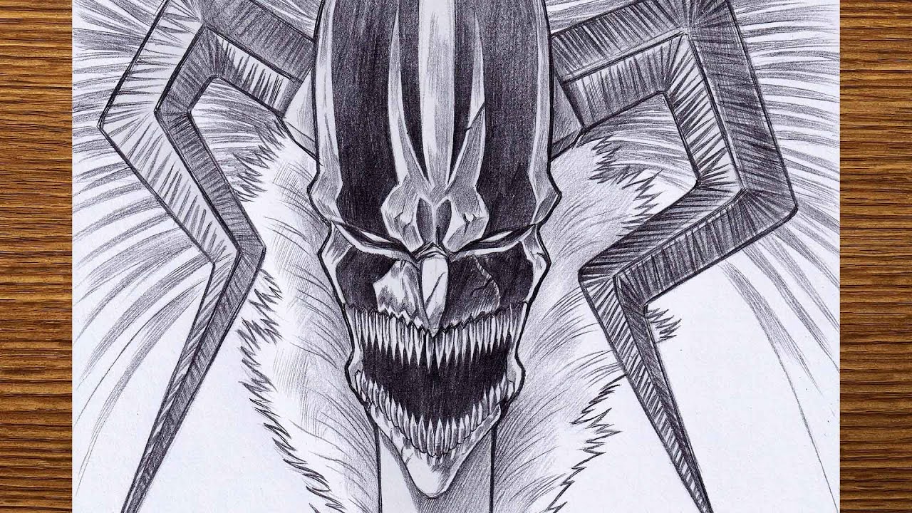 Drawing Ichigo Vasto Lorde with Only Black Color - BLEACH 😳#drawing #