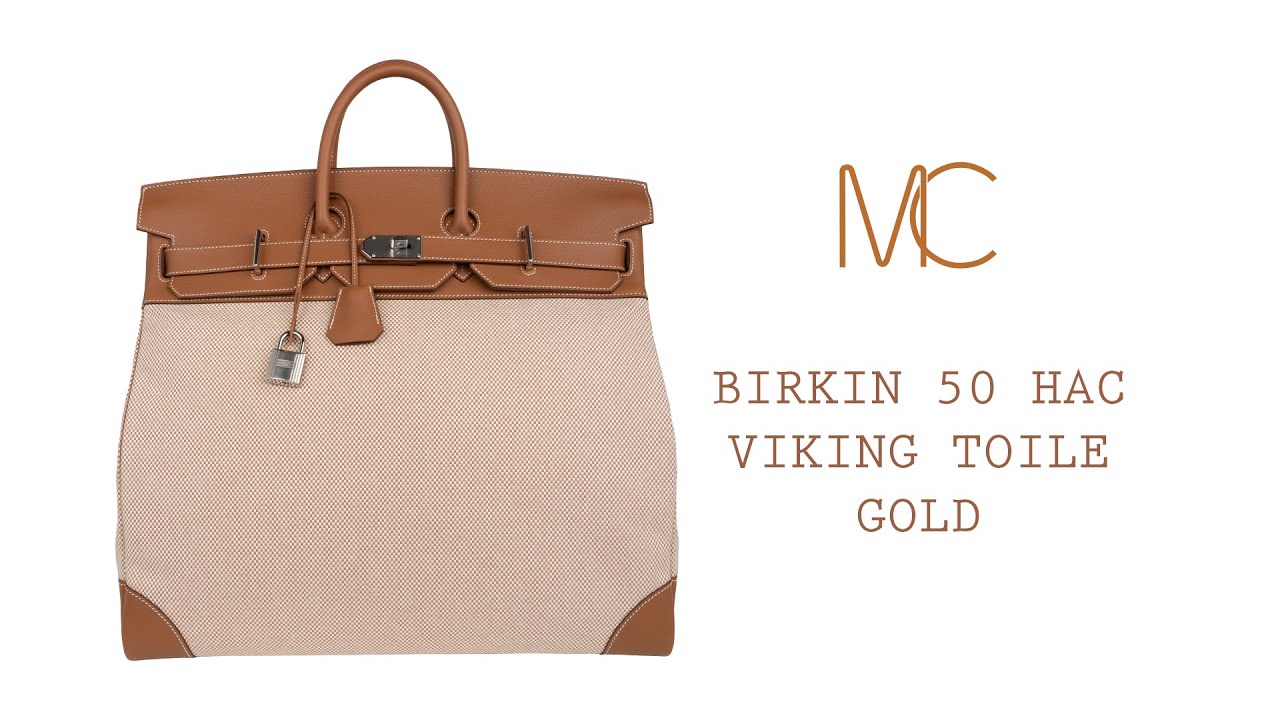 Hermes HAC 50 Criss Cross Toile Gold Evercolor / Palladium Birkin Bag •  MIGHTYCHIC • 