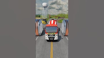 Colourful Cement Trucks & City Buses vs Hydraulic Crush - BeamNG.drive #beamngdrive #shorts #truck