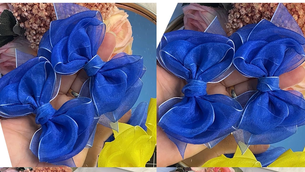 Par de laço de organza bem delicado/e fácil de fazer 