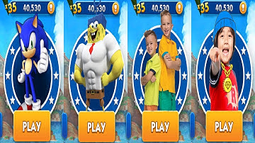 Sonic Dash vs Vlad and Niki Run vs Tag with Ryan vs SpongeBob Run - All Characters Unlocked Gameplay