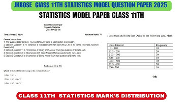 JKBOSE CLASS 11TH STATISTICS MODEL QUESTION PAPER 2025 | STATISTICS MARKS DISTRIBUTION 2025
